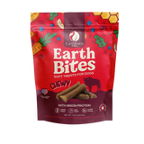 Earthborn EarthBites chewy bison protein dog treat pouch, red front with logo