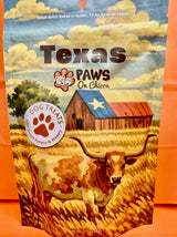 Texas dog treat pouch, Paws On Chicon, sweet potato & honey flavor.