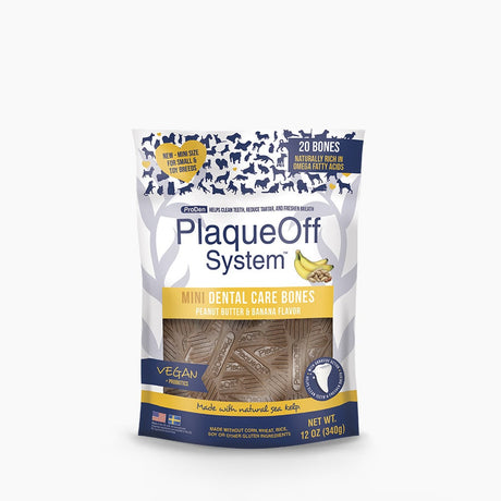 PLAQUE OFF DENTAL BONES 12OZ MINI PEANUT BUTTER/BANANA