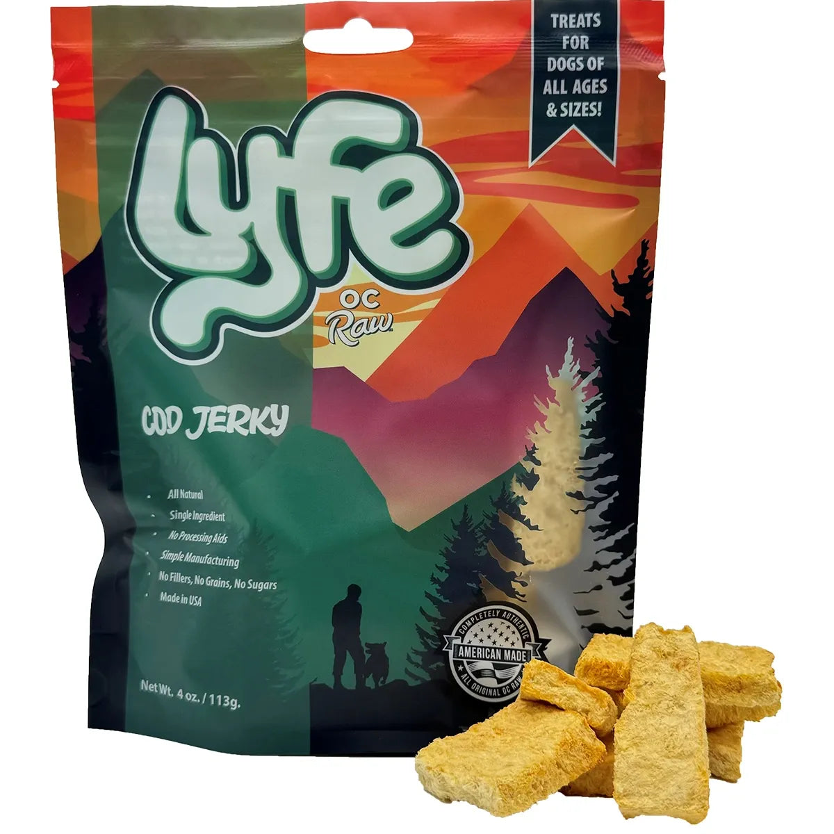 OC Raw Lyfe Cod Jerky Dog Treats 4OZ