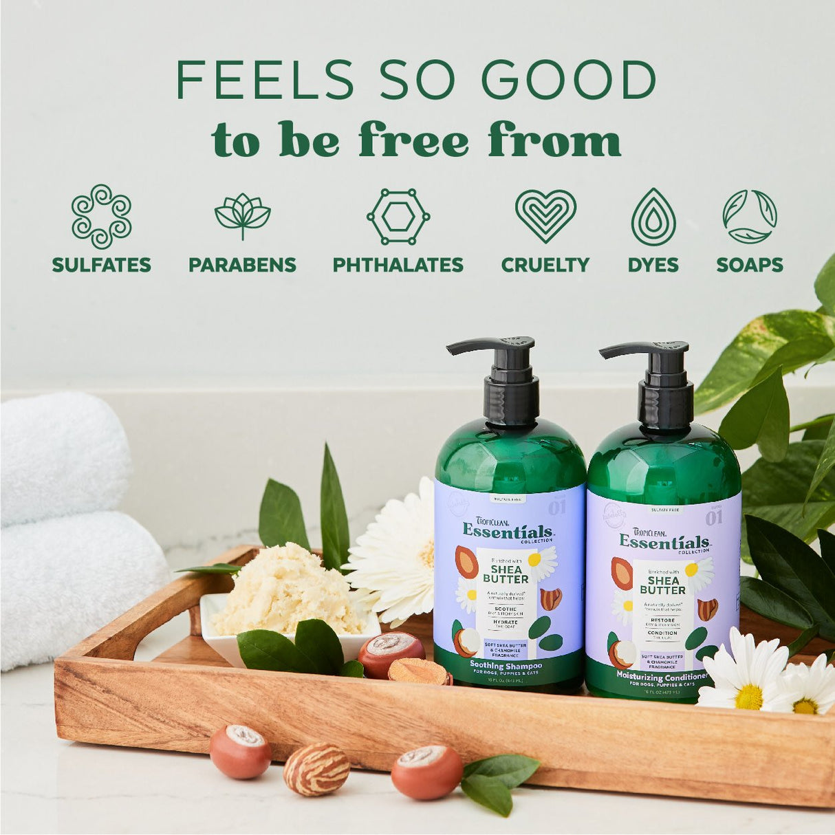 TropiClean Essentials Shea Butter Shampoo for Dogs, Puppies, and Cats