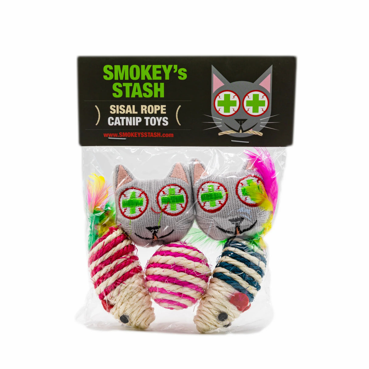 Smokey's Stash Catnip filled toys with Sisal Rope Mice and Ball