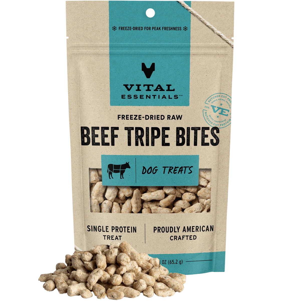 VITAL ESSENTIALS FREEZE-DRIED BEEF TRIPE BITES DOG TREATS 2.3OZ