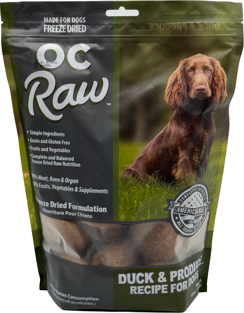 OC RAW FREEZE DRIED DUCK AND PRODUCE