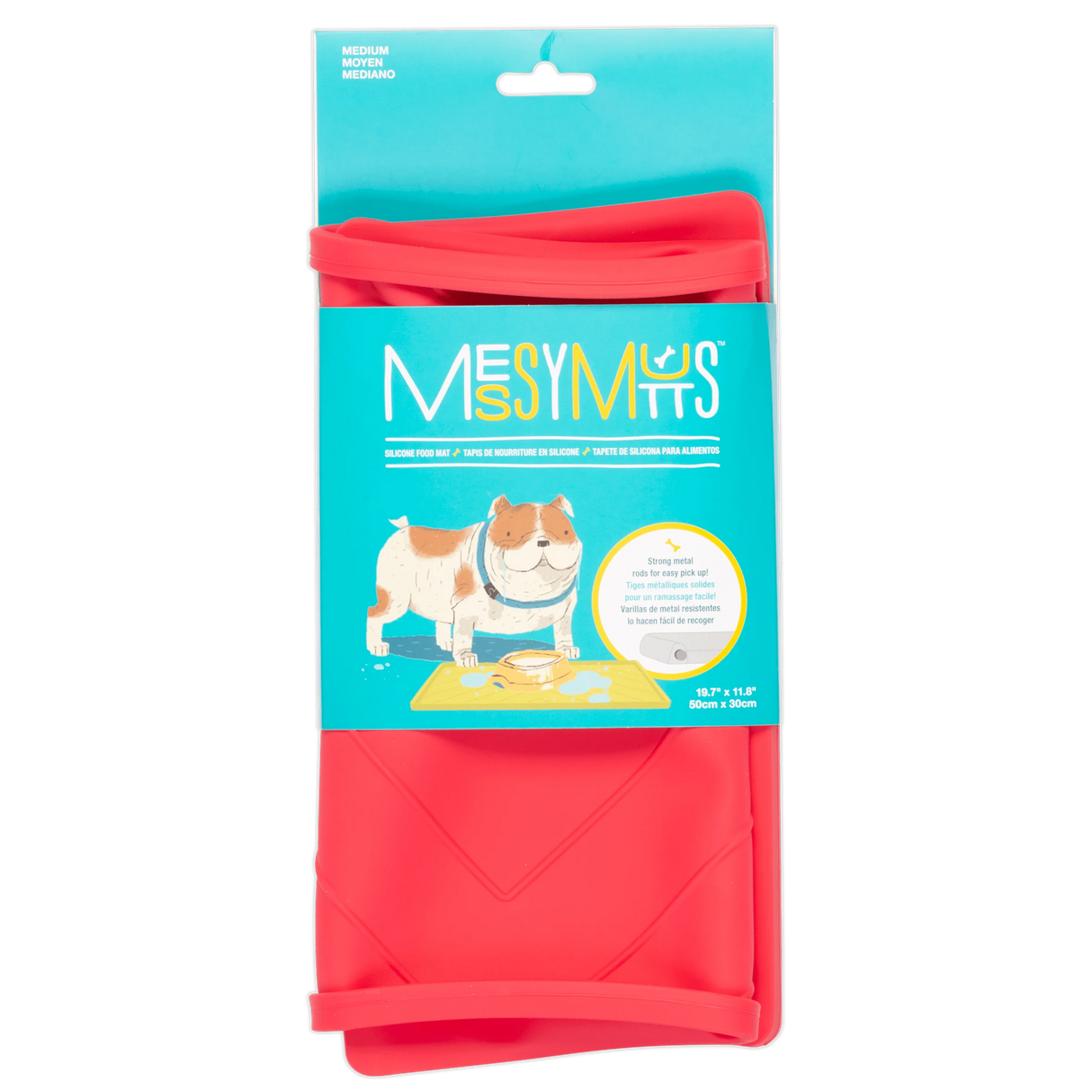 MESSY MUTTS Non-Slip Dog Bowl Mat with Raised Edge - Red