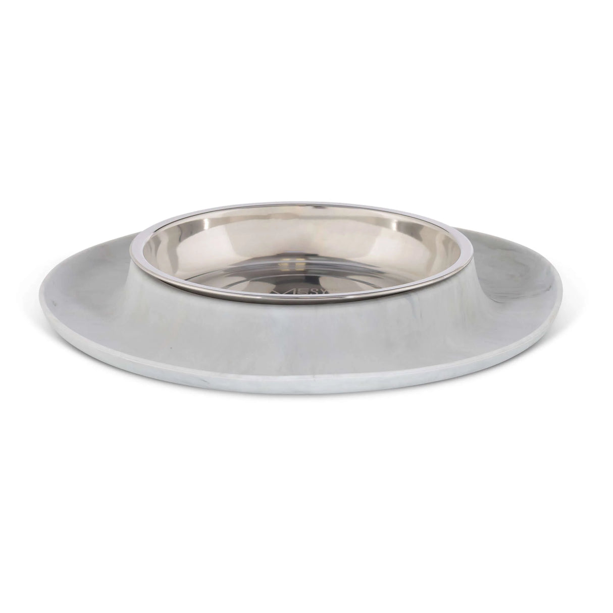 Messy Mutts Single Silicone Cat Bowl with Stainless Steel Saucer Shaped Bowl - Marble