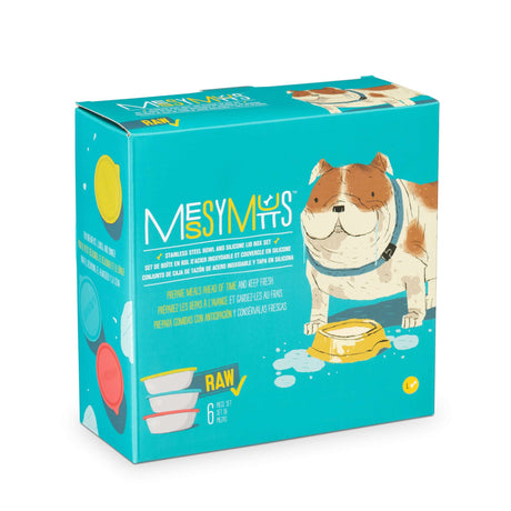 MESSY MUTTS Three Stainless Steel Dog Bowls and Three Silicone Lids, Medium, 1.5 Cups Per Bowl