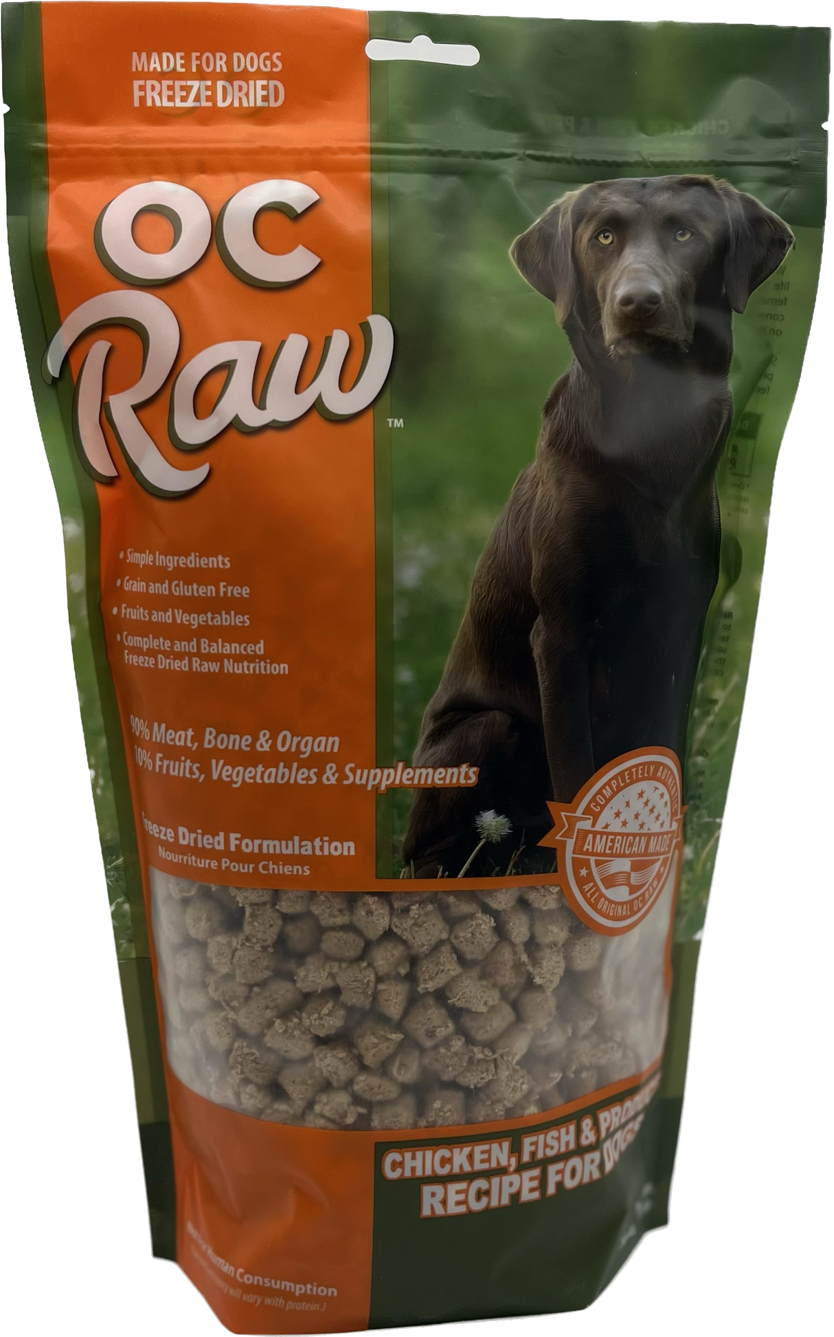 OC RAW FREEZE DRIED CHICKEN, FISH, AND PRODUCE