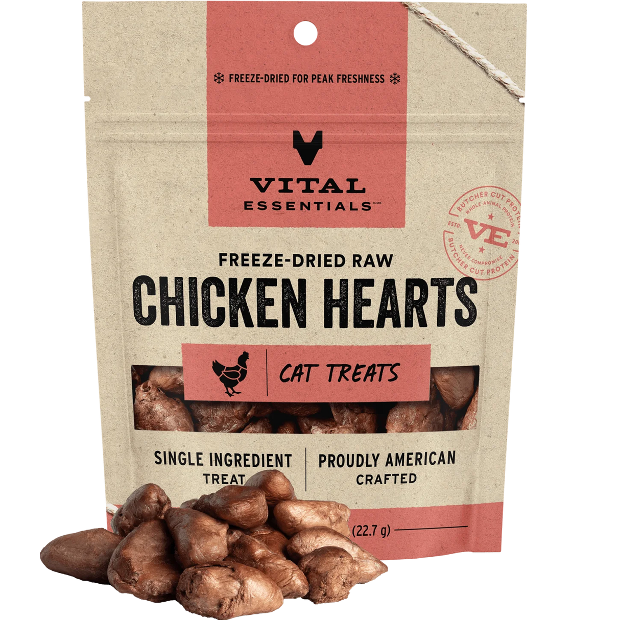 VITAL ESSENTIALS FREEZE-DRIED CHICKEN HEARTS CAT TREATS